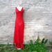 vintage 90s does 70s sheer maxi dress red silk chiffon hanky hem beaded Stevie Nicks amazing NWT