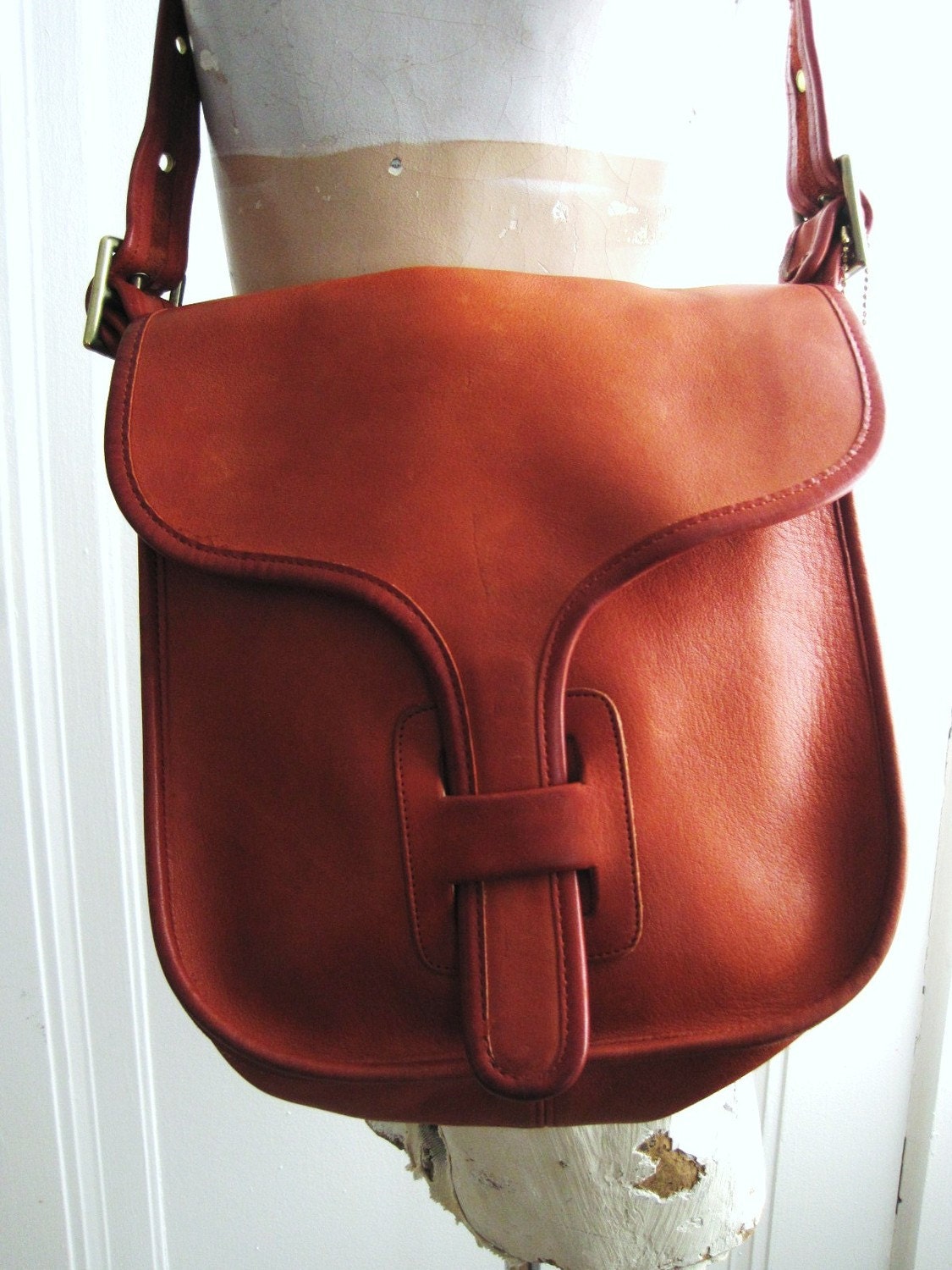 Vintage 70s Orange Leather Coach Satchel Bag Purse Bonnie