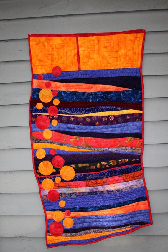 Modern fiber art quilt contemporary art wall hanging