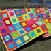 handmade modern baby toddler bright lap quilt.