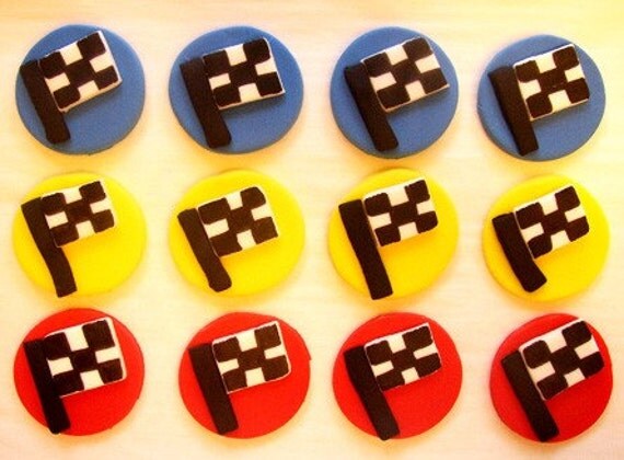 Fondant Cupcake Toppers - Race Car Flags Il_570xn