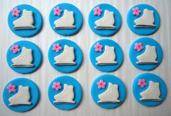 Fondant Cupcake Toppers - Edible Ice Skate Toppers - Winter Holiday Cupcake Decorations Il_570xn