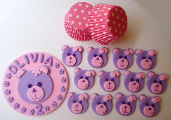 Fondant Cake, Cupcake Toppers - Teddy Bear Deluxe Party Package Il_570xn