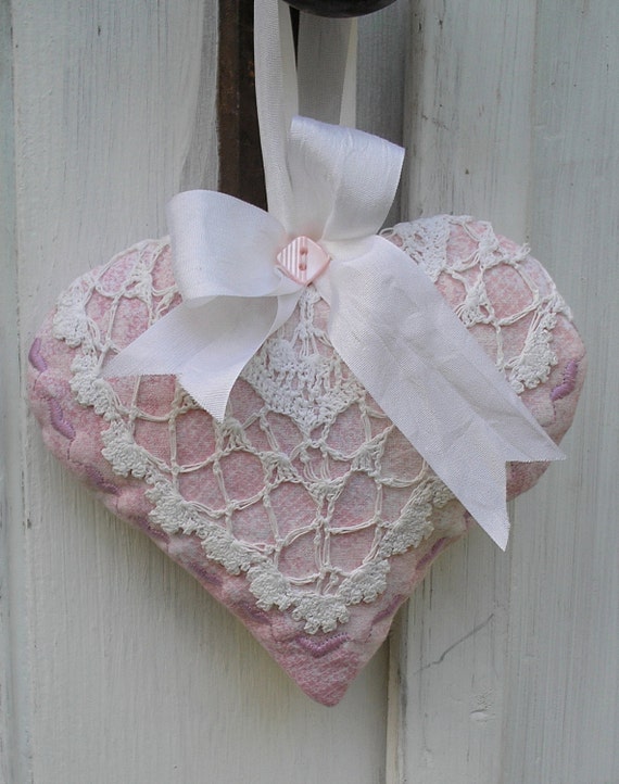 Quilted Heart Lavender Sachet Pink with Vintage by paintedquilts