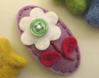 Felt hair clip -No slip -Wool felt- jelly buttoned flower - lilac