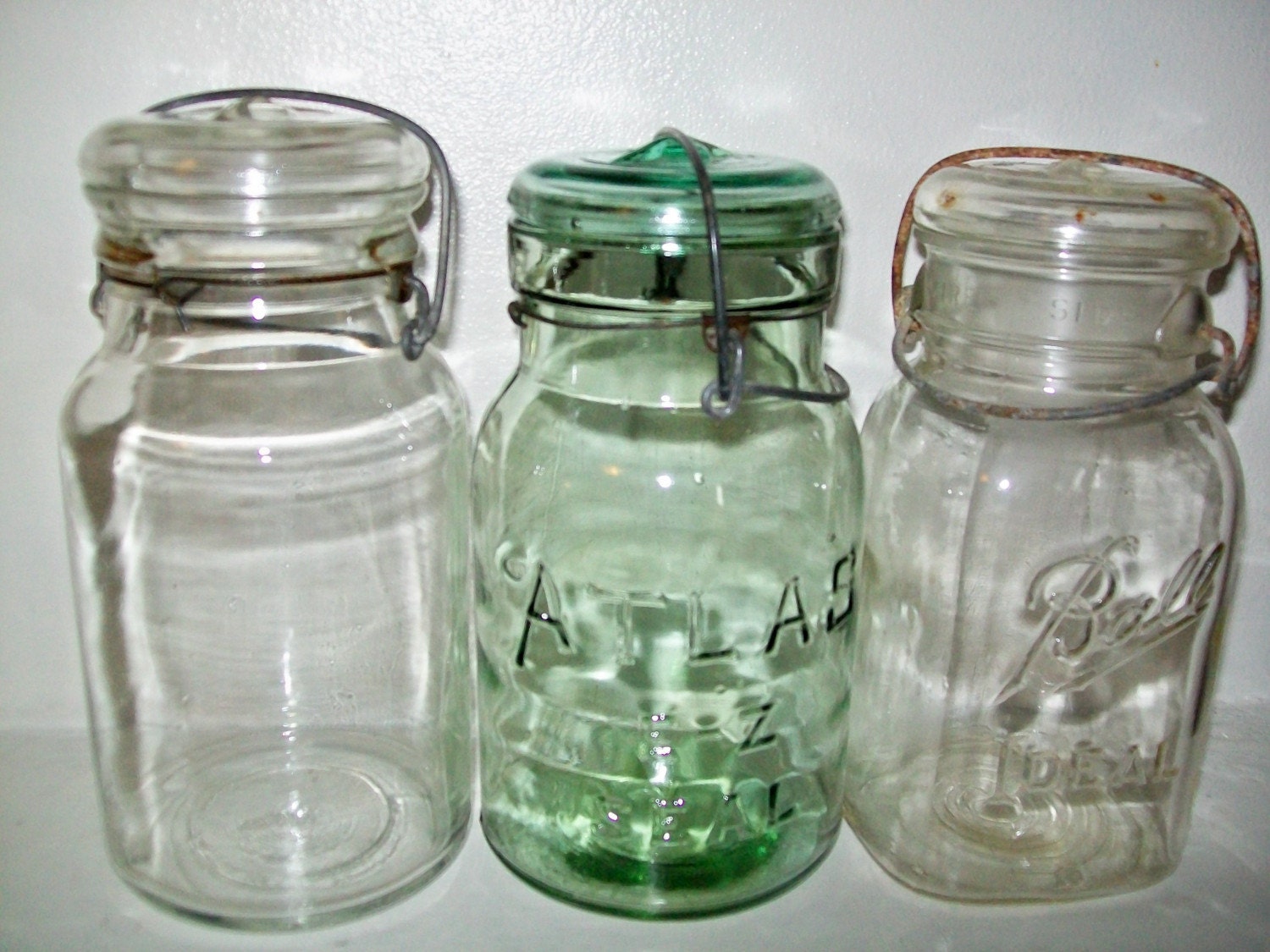 3 Vintage OLD Glass Top Ball Atlas Glass Top Canning Jars 4