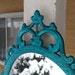 Ornate Oval Mirror in Vintage Metal Frame - 17 x 12 inch Handpainted Brass in Shimmering Aqua