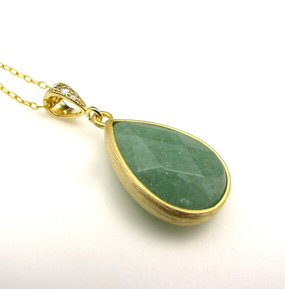 light green jade teardrop pendant necklace with by DesignByKara