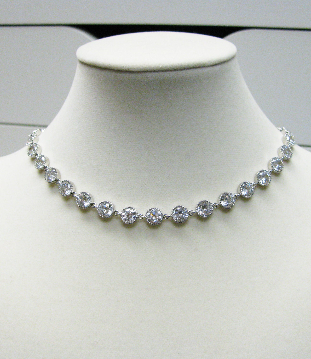 7mm round white gold platedAAA cubic zirconia choker necklace