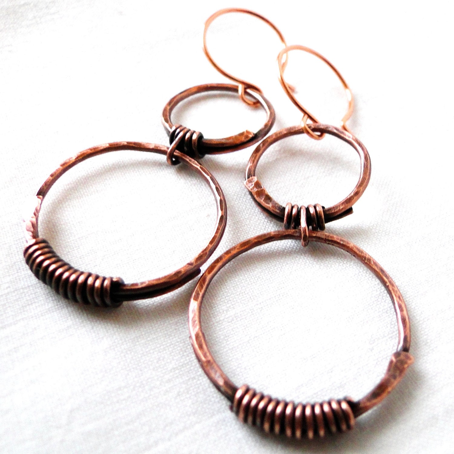 Circle Jewelry Hammered Earrings Copper Wire Jewelry