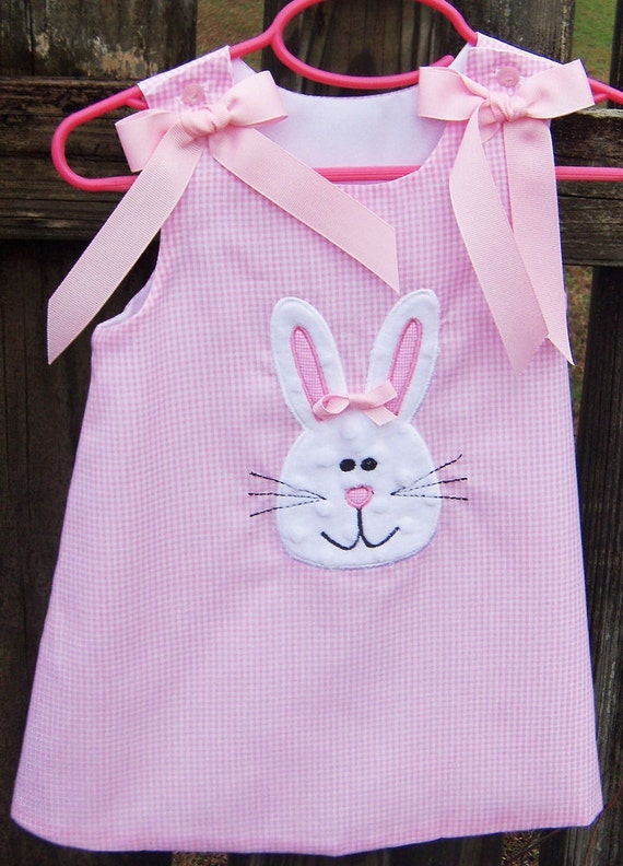 Minky dot Easter Bunny applique Aline   dress sizes 9 months 5