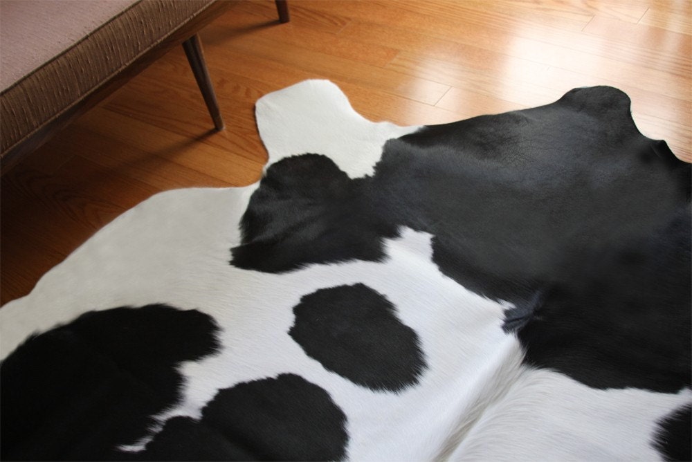 Organic Shaped Hide Rug Black and White