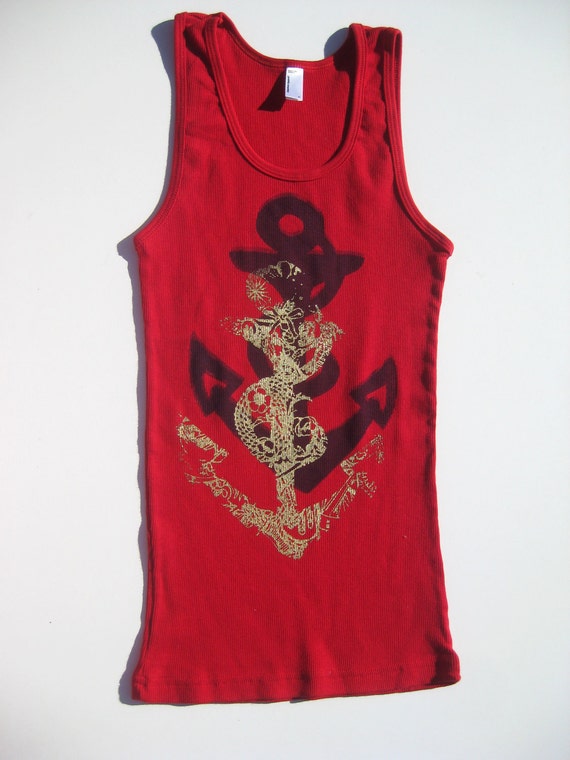 Items similar to Gold and Navy Anchor Tank 3-D effect Print Size Large ...