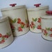 Vintage Canister Set Strawberries Metal Containers Farmhouse Cottage Decor
