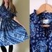 SALE -- vintage 1970s Bandana Print Blue Accordion Pleat Collar Dress -- S