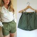 vintage High-Waisted Army Green Shorts with Tie Waist -- XS/S