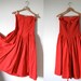 vintage 1980s Bright Tomato Red Strapless Corset Party Dress -- L