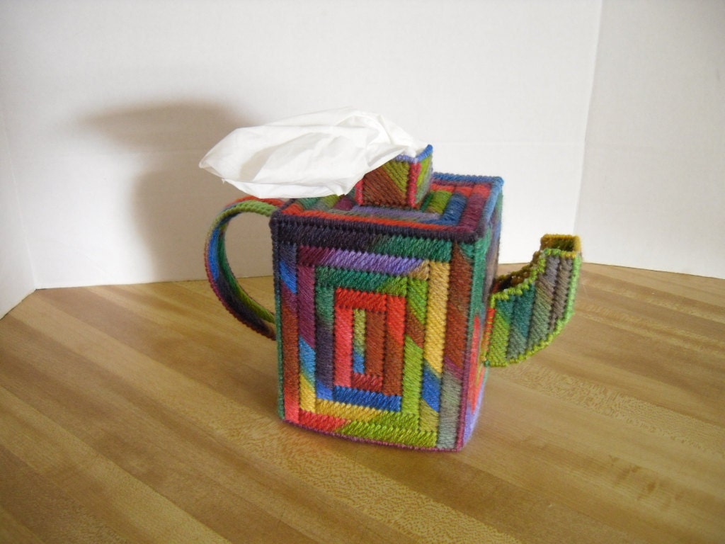Teapot boutique Kleenex tissue Box cover plastic canvas hand