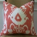 Decorative Designer Pillow Cover 20X20 - IKAT Print in Ivory on a Coral background