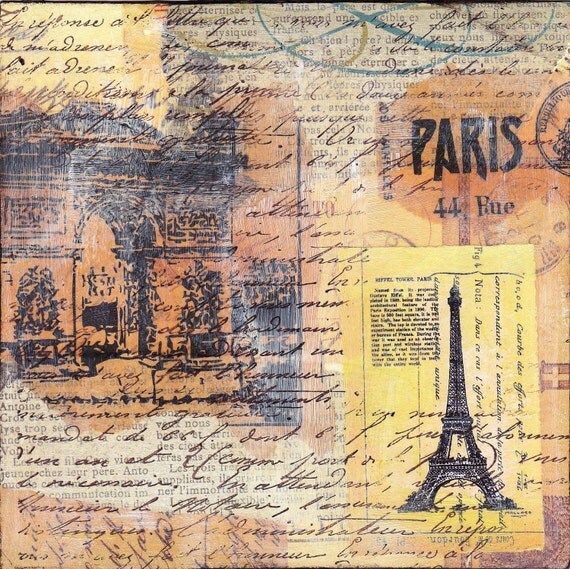 Paris II - an original mixed media collage 6x6