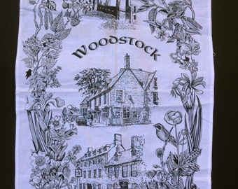 Vintage Cotton Woodstock DISH TOWEL- Made in UK-Handprinted