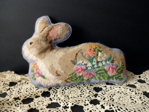 needlepoint bunny pillow