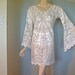 Vintage Floral Boho LACE DRESS Ruched V Neck Angel Sleeve ooak M