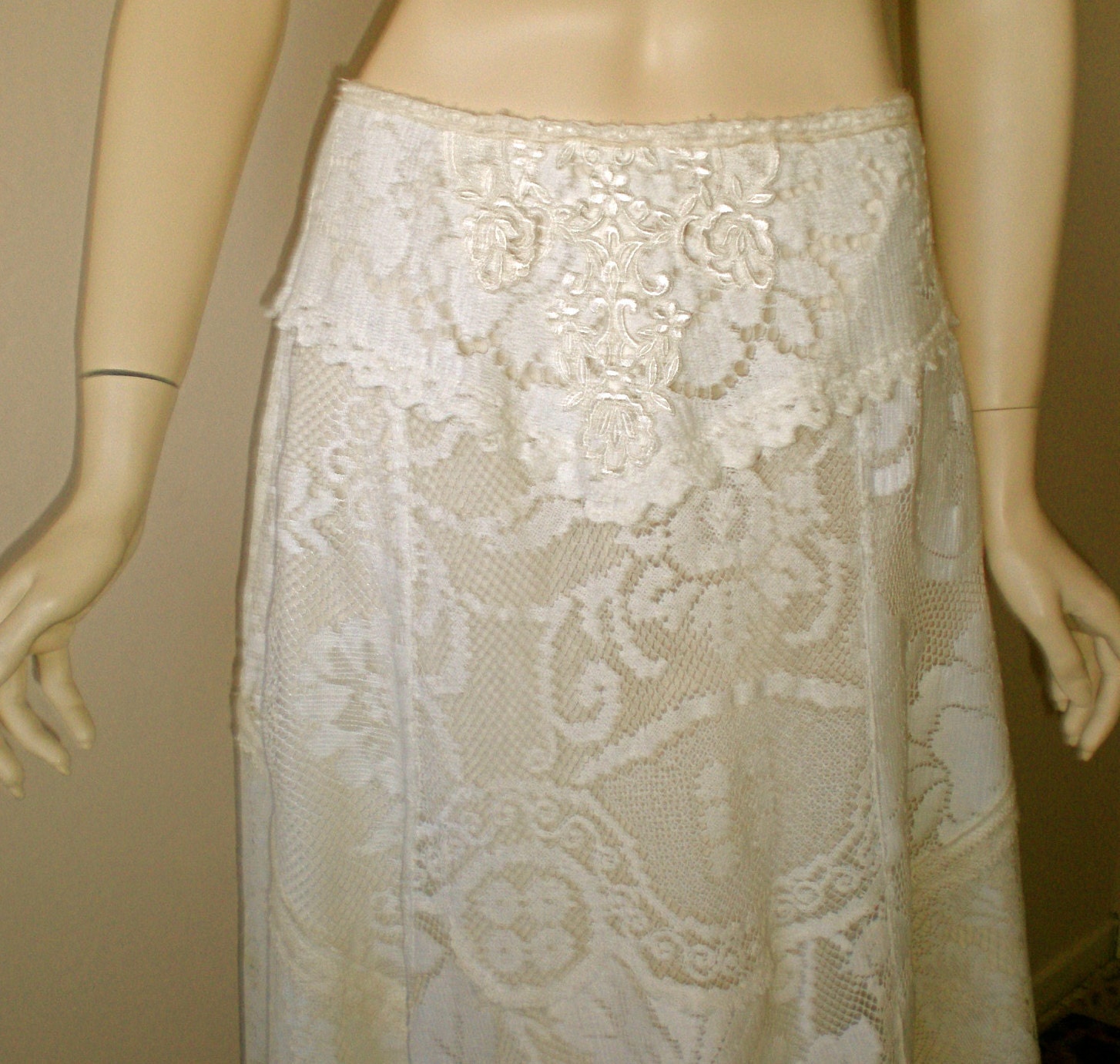 Vintage CROCHET Lace MAXI Skirt Sheer Hippie by MuseClothing