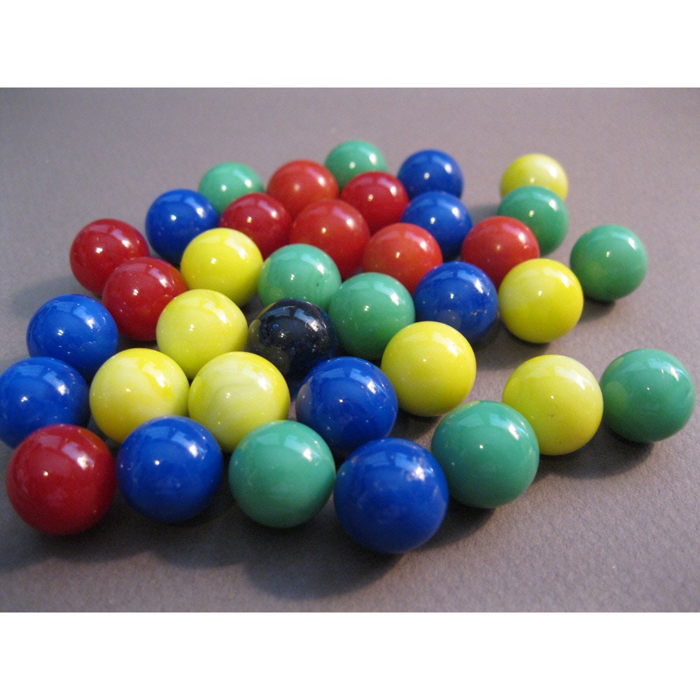 36 vintage marbles PRIMARY colors opaque swirl glass