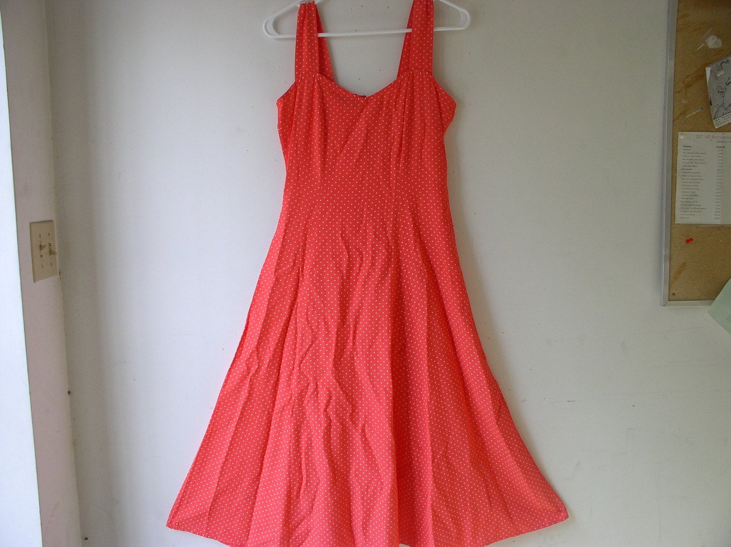 70s Vintage Coral Sundress with White Polka Dots