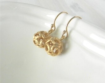 Gold filigree drop earrings, ariel, delicate modern jewelry