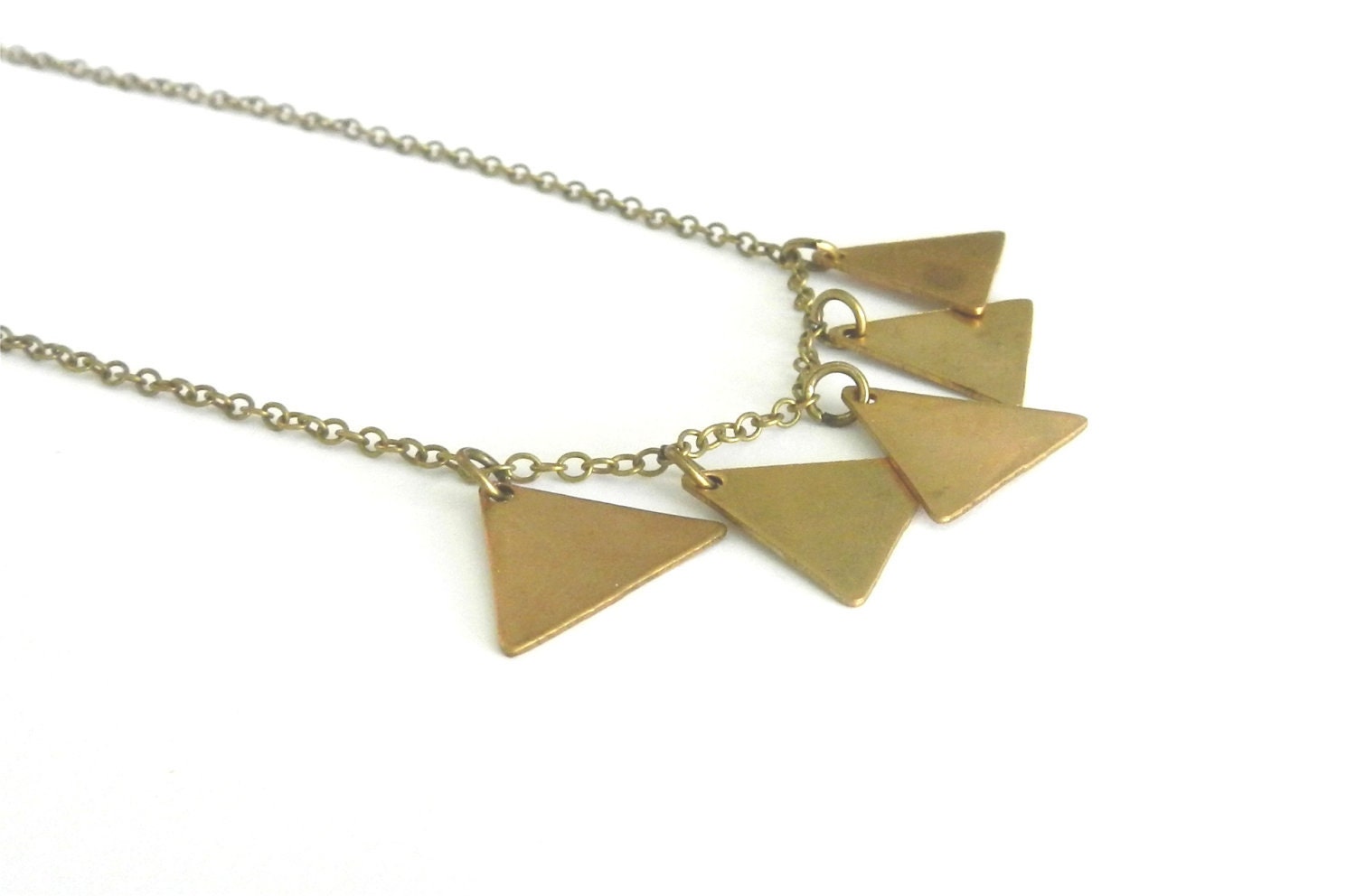 Brass tiny triangles necklace little by LemonSweetJewelry on Etsy