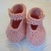 VINTAGE MARY JANE Bootie Baby Girl Hand Knit Easter Shoes Spring Old Fashioned Soft Pink First Christmas All Cotton Strap 6 9 Months