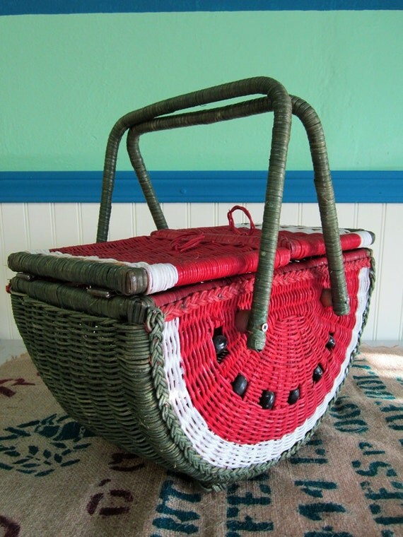 Wicker Watermelon Picnic Basket Summer Fun