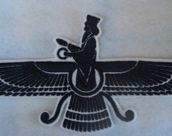 Made in the USA, Embroidered iron on Faravahar, Farvahar iron on patch