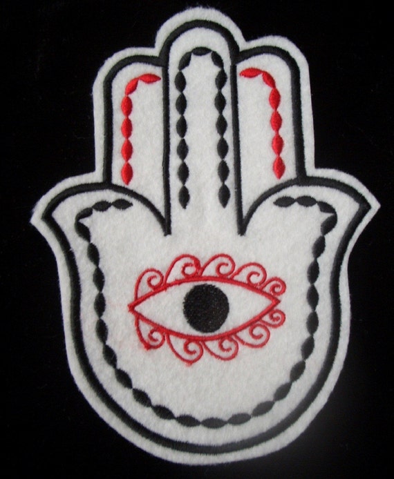 Black and red embroidered hamsa chamsa khamsa iron on patch