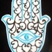 xtra large white eco felt with black and turquiose hamsa embroidered iron on patch