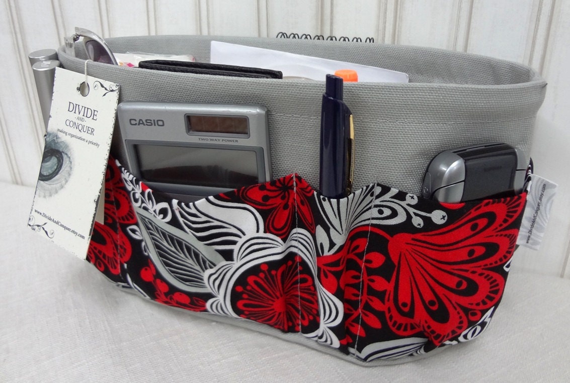 Purse ORGANIZER Insert SHAPER / Red Black Gray by DivideAndConquer