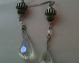 Antiqued Silver Bead and Gear with Crystal Steampunk Earrings
