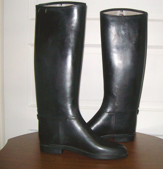 Vintage Rubber Riding Boots Black Rain Boots Sz 8 by LucillesAttic