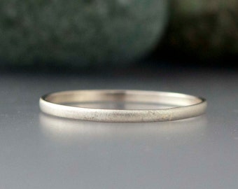 14k White Gold Thin Wedding Band - Solid gold 1.5mm half round ring
