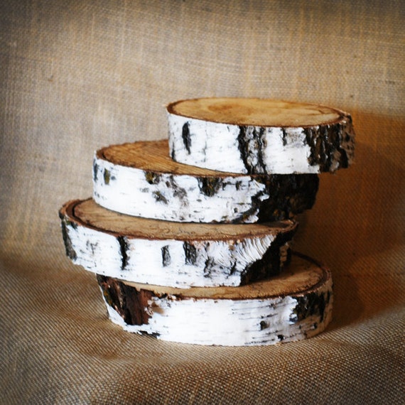 Items similar to White Birch Tree Slice Centerpieces, Cake Stand