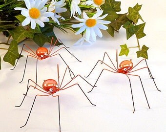 Hanging Spiders Three Handmade Clear Orange and Black Spiders Perfect Gift House Warming, Gift for Him,Decorative Ornament, Spider Originals