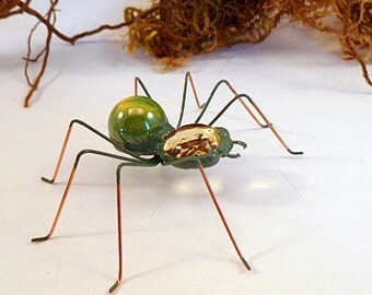 Three Green Spiders Wire Art Insects Cute 3 Inch Bugs Kwirky Pet Spiders For Teens Birthday Gift Gardener Bug Lover