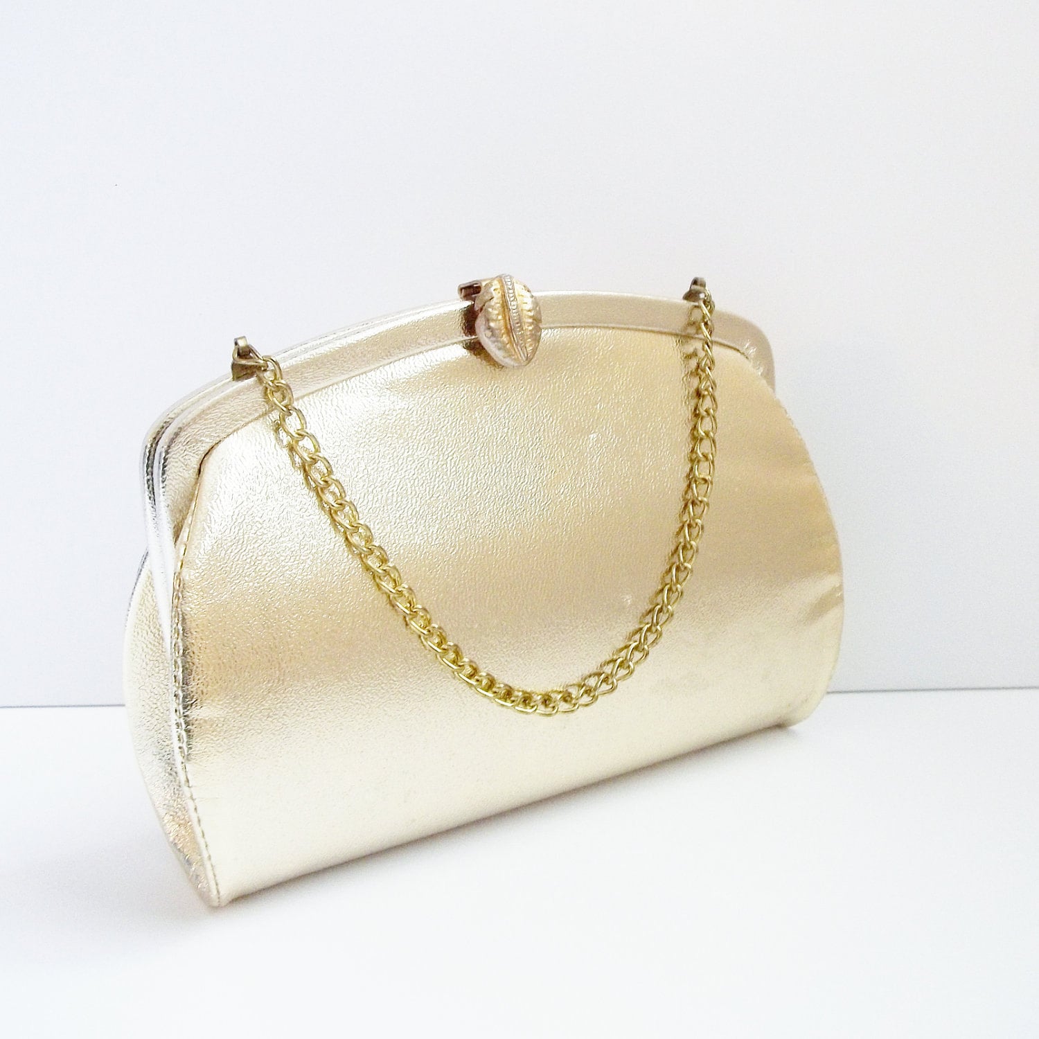 Vintage 1950s Gold Lame Frame Clutch Evening Bag Purse