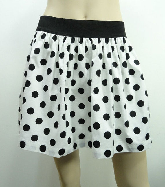 White with Black Polka Dots Short Gathered Skirt with