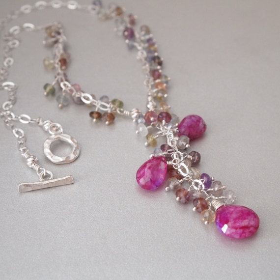 Ruby Necklace: Ruby Moonstone Multi Color Sapphire Sterling Silver Necklace