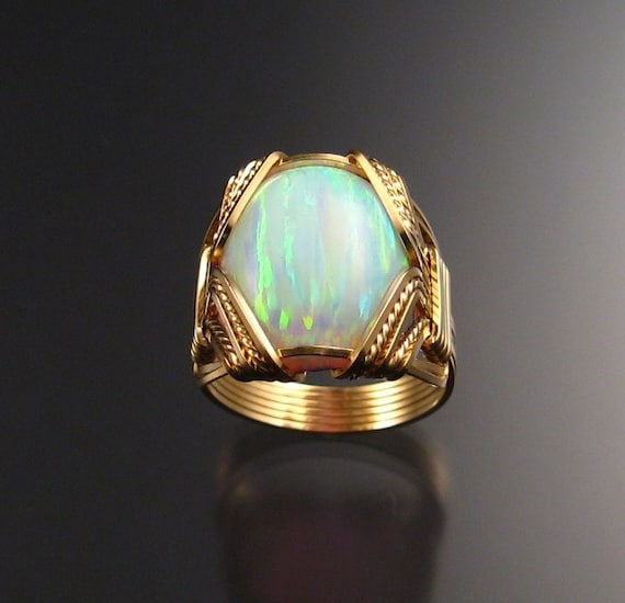 Lab created Opal ring 14k Gold-filled Wire wrapped ring