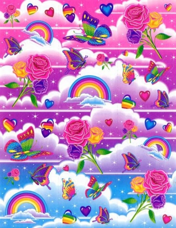 Lisa Frank Colorful Butterflies Roses Rainbow Sticker Sheet