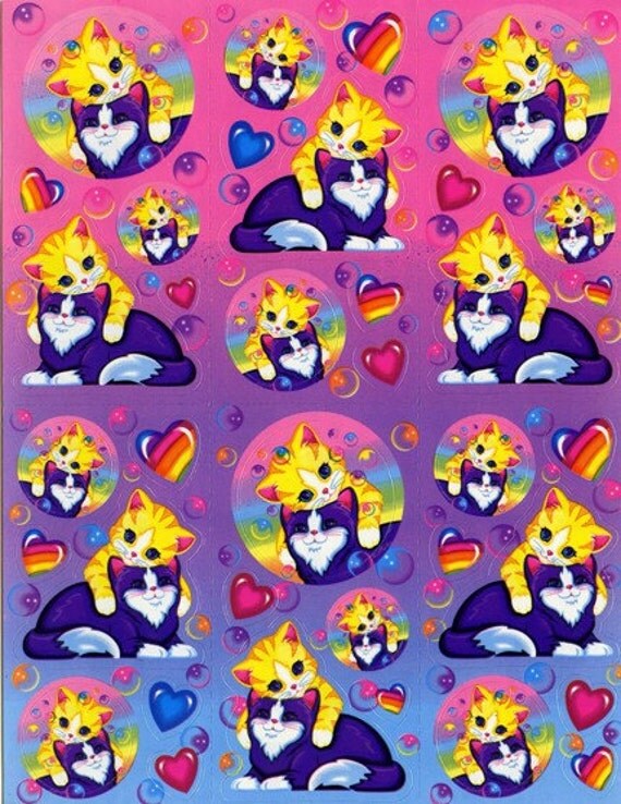 Lisa Frank Kittens Cats Hearts and Bubbles Sticker Sheet